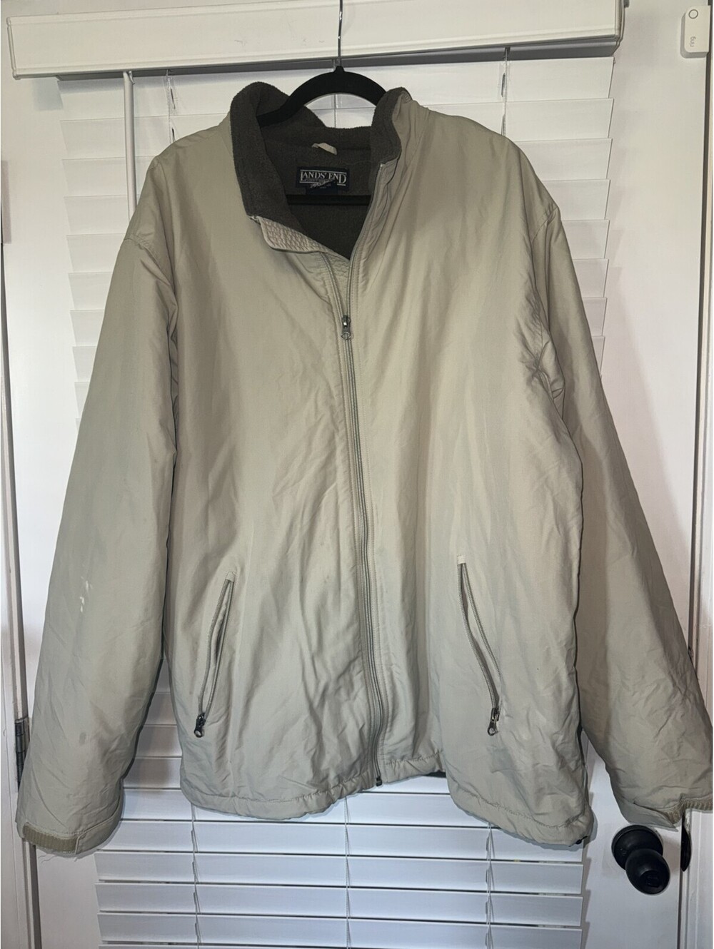 Lands End Polartek Fleece lined bomber jacket men’s Cream size Large 46-48